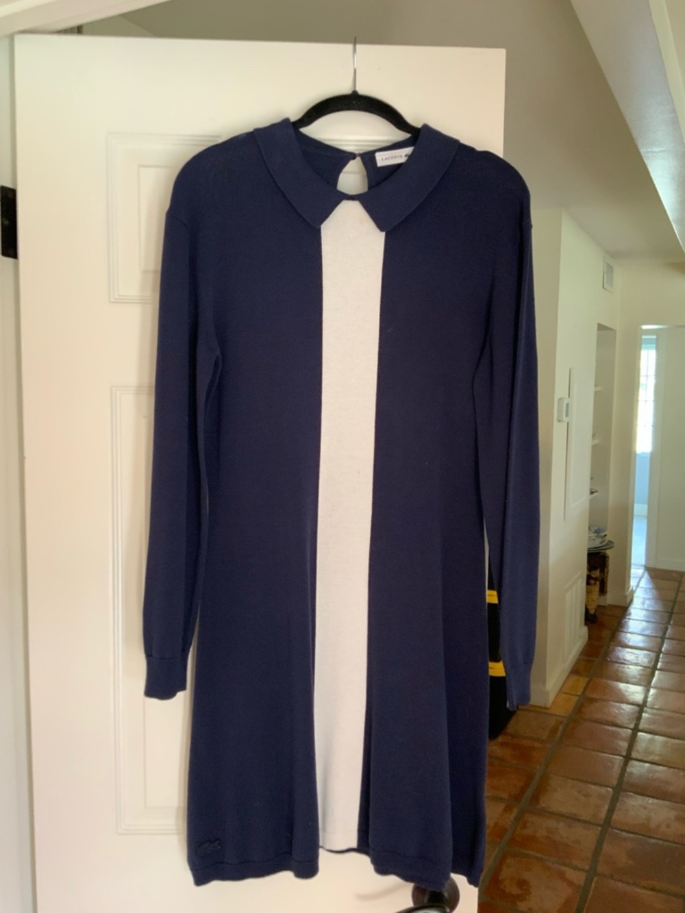 Lacoste Navy & White Knit Dress Collared Long Sleeve Size 38